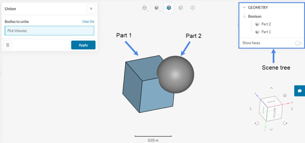 union operation in cad mode