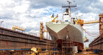 Shipbuilding in a marine industry construction site