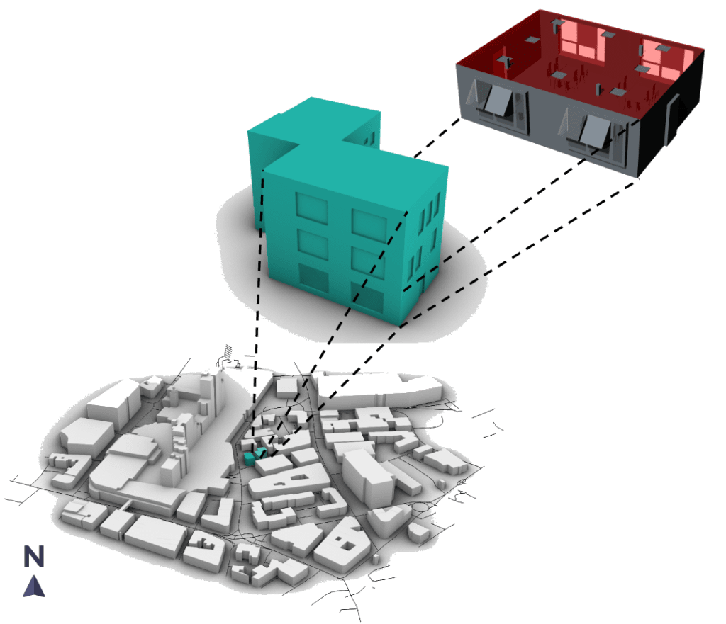 cad model of building in nottingham, uk