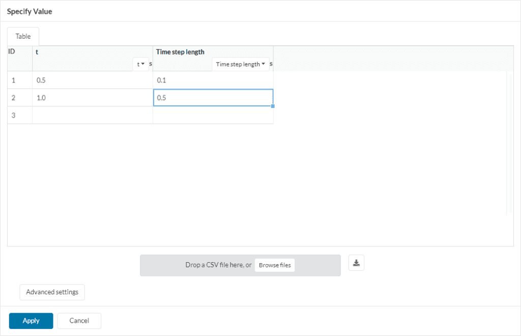 specify value window for variable time step