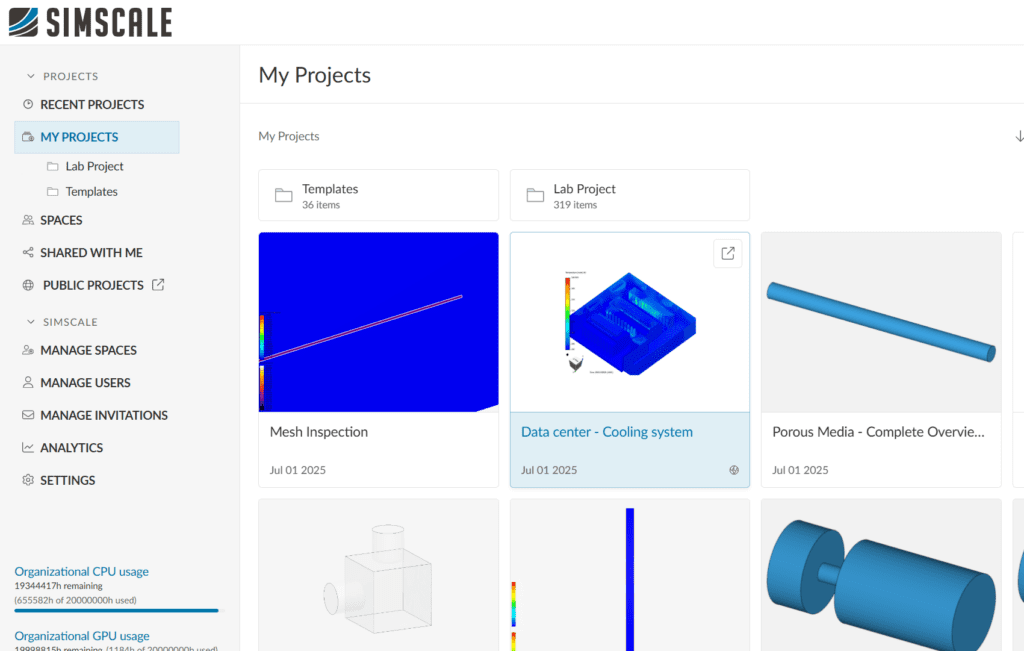 my projects tab dashboard