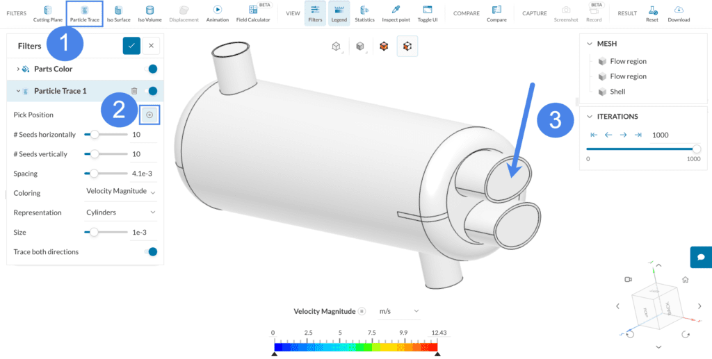 pick position for streamline generation of the coolant in heat exchanger