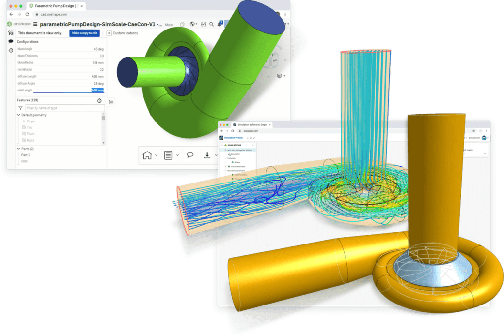 Onshape-SimScale seamless workflow showing cloud-native engineering software