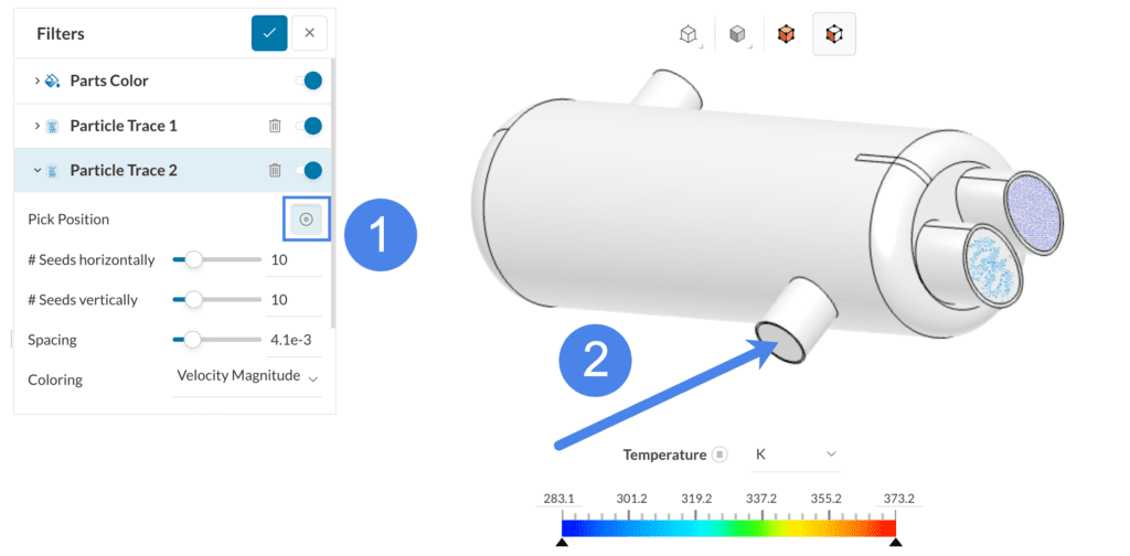pick position for streamline generation of the hit gas in heat exchanger