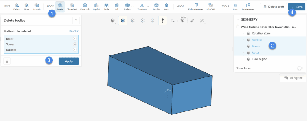 wind turbine from onshape - deleting parts rotating zone cad preparation